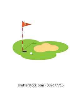 vector icon with a golf field? hole and flag in a flat style