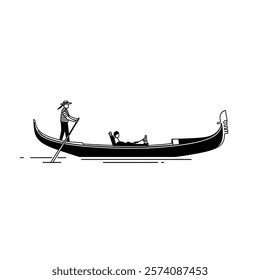 Vector icon Gondola with a gondolier rowing