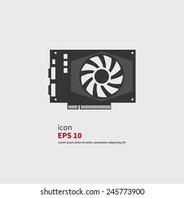 Vector icon GPU or video card. Black silhouette isolated