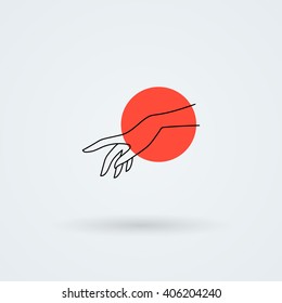 Vector icon with a graceful female hand. Logo. Monoicon.