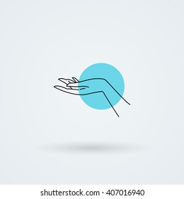 Vector icon with a graceful female hand. Logo. Monoicon.