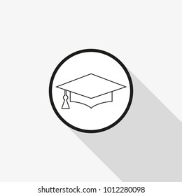 vector icon graduation cap with a long shadow on the background