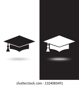 vector icon graduation cap on black and white background