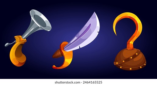 vector; icon; graphic; game; illustration; cartoon; pistol; saber; hook; clipart; blue; brown; progress; design;