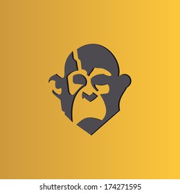 Vector icon graphics monkey head on yellow background