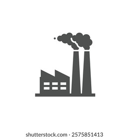 Vector icon: A Gray Factory With Smoke Coming Out of Its Stacks.