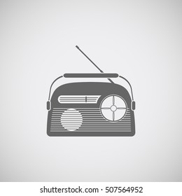 Vector icon of gray radio with antenna on the gradient background.