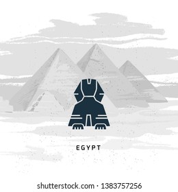 Icono vector de la Gran Esfinge de Giza aislado en la ilustración vector hecha a mano de las pirámides de Egipto.