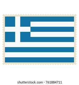 Vector icon Greece flag on postage stamp isolated on white background. Greece flag button