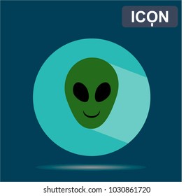 Vector icon. Green alien on a blue background.