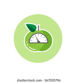 Vector icon of green apple with scales. Weight loss or diet concept , flat design