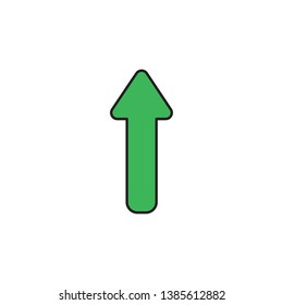 Vector icon of green arrow moving up. Black outlines and colored.
