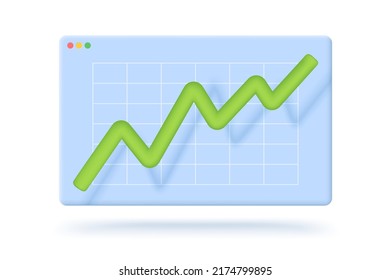 Vector icon of green arrow on blue screen in 3D style. Vector illustration of trade arrow for business.