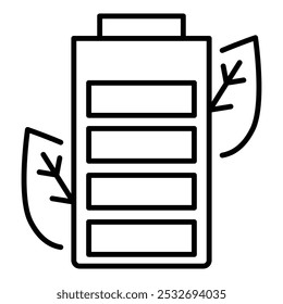 Vector icon of Green Battery. This icon illustrates a battery with eco-friendly symbols, representing green energy and sustainable power solutions. Ideal for clean energy campaigns and environmental c