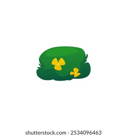 A vector icon with a green bush with yellow flowers and three petals is isolated on a white background. Ideal for nature in games and projects about ecology