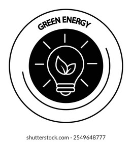 Vector icon for green energy. Depicts a lightbulb with leaves inside, symbolizing renewable energy and sustainable power solutions.