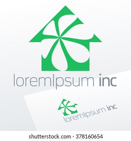 Vector icon with green house for Business, Ecology and Building activity.