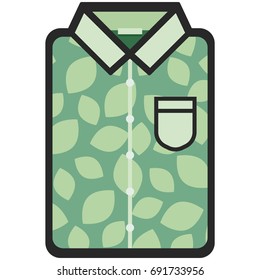 Vector Icon of a green modern shirt with leaves for men or women in flat style. Pixel perfect. Bussiness and office look. For shops and stores 