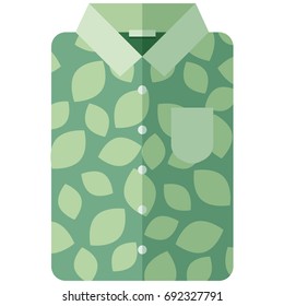 Vector Icon of a green modern shirt with leaves for men or women in flat style without lines. Pixel perfect. Bussiness and office look. For shops and stores 