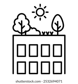 Vector icon of Green Roof. This icon features a house with a green roof, symbolizing eco-friendly building designs and sustainable construction practices. Suitable for promoting green architecture and