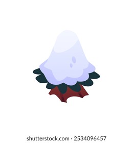 Vector icon with a green spruce tree with a trunk covered with snow, isolated on a white background. Ideal for nature in games and projects about ecology