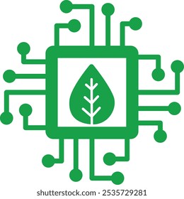 Ícone Vetor de Tecnologia Verde. Este ícone ilustra uma placa de circuito com uma folha, simbolizando a integração de tecnologia e sustentabilidade.