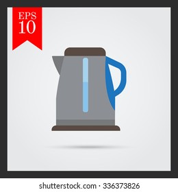 Vector icon of grey electric kettle filled with water