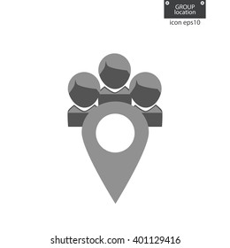 Vector icon with group of people and sign location. Interface design, Web design element.
