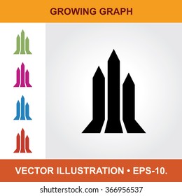 Vector Icon Of Growing Arrow or Growth Graph With Title & Small Multicolored Icons. Eps-10.