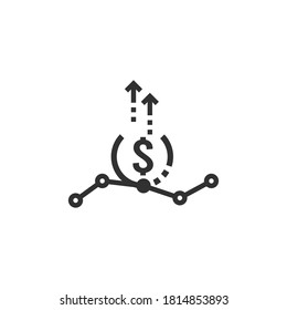 Diagrama de crecimiento de iconos vectores con signo de dinero en dólares. Ilustración vectorial de material aislada en fondo blanco.