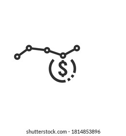 Vector icon growth diagram with dollar money sign. Stock vector illustration isolated on white background.