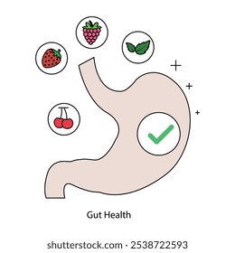 Ícone de vetor para integridade intestinal. Um estômago com frutas e legumes, simbolizando bem-estar digestivo através de nutrição saudável.