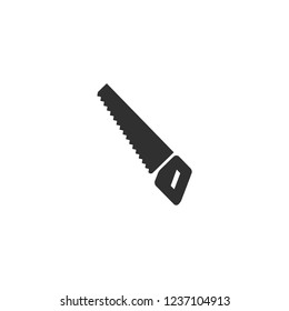 Vector icon of hacksaw. Home repair and work tool sign symbol. Flat cartoon design. White background, black silhouette