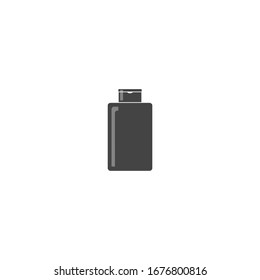 Vector icon of hair shampoo, bath gel. Body care. Symbol of purity. on white isolated background. 