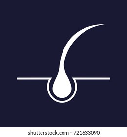 Vector icon of hair.  Vector white icon on dark blue background.