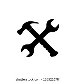 Vector icon of hammer and screwdriver. Repair tool symbol