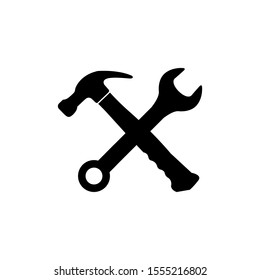 Vector icon of hammer and screwdriver. Repair tool symbol