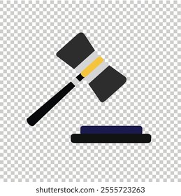 Vector icon of hammer with straight handle. The hammer head is a thick cylinder with flat ends on both sides. This icon is used in legal contexts, such as courts, law firms, or official decisions