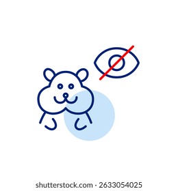 Vector icon of hamster with crossed-out eye, symbolizing hidden pet status, privacy mode, or invisible monitoring. Ideal for pet apps, smart devices, and privacy settings