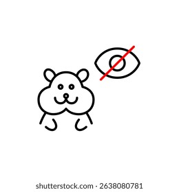 Vector icon of hamster with crossed-out eye, symbolizing hidden pet status, privacy mode, or invisible monitoring. Ideal for pet apps, smart devices, and privacy settings