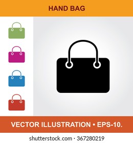 Vector Icon Of Hand Bag With Title & Small Multicolored Icons. Eps-10.