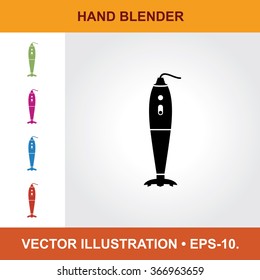 Vector Icon Of Hand Blender With Title & Small Multicolored Icons. Eps-10.