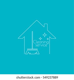 Vector icon hand brooms and house. The symbol of house cleaning.