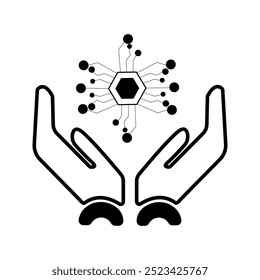 Icono de la mano del icono del Vector y del Vector de la placa de circuito para la Ilustración vectorial del Web en el fondo blanco