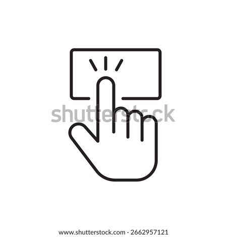 A vector icon of a hand clicking a buy button, representing the purchase action in online shopping, created in line style with editable stroke