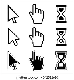 Vector icon hand, cursor and hourglass on white background. 