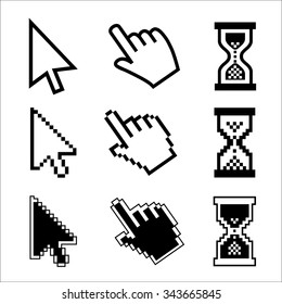 Vector icon hand, cursor and hourglass on white background. 