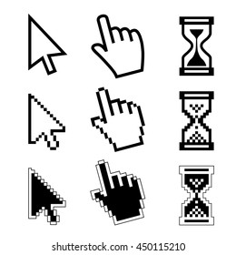 Vector icon hand, cursor and hourglass on white background. 