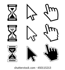 Vector icon hand, cursor and hourglass on white background. 