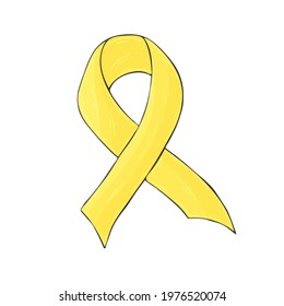 Vector icon in hand draw style. Yellow ribbon. Bone tumor, Osteosarcoma